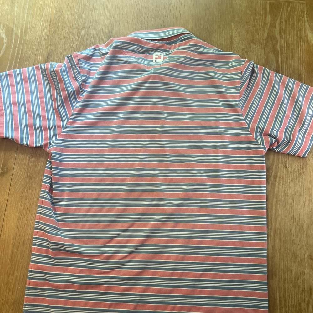 FootJoy Polo Shirt Mens Medium White Striped FJ‎ Golf Performance Preppy Golfer - Picture 5 of 6